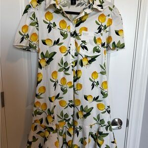Cynthia Rowley White Lemon-Print Button Dress